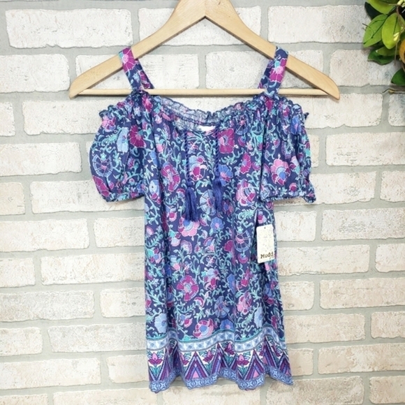 MUDD Boho Floral Open Shoulder Top Size 12 - Picture 7 of 7